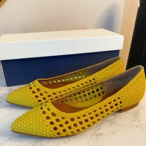 Y2K Mustard Yellow Vegan Leather Weave Slides Caslon Size 8.5
